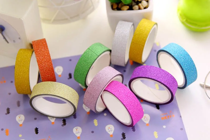 10 шт./рулон конфетно-цветные ленты блестящая бумага детские креативные DIY наклейки разноцветные светящиеся Deco детские игрушки TS0008