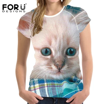 

FORUDESIGNS 2019 Fashion Cute Cat Print Sleeve T-Shirt Sleeveshort Summer Casual Streewear Animal Print Tshirt T-Shirt for Women