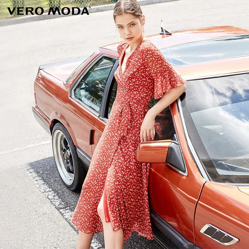 Vero Moda летнее в горошек платье с оборками на рукавах на шнуровке с запахом | 31926Z534