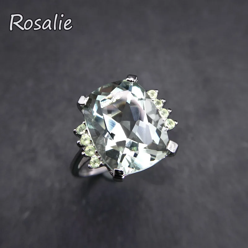 Rosalie,Natural Green amethyst quartz cushion 11*14mm gemstone Ring solid 925 sterling silver fine jewelry for women nice gift