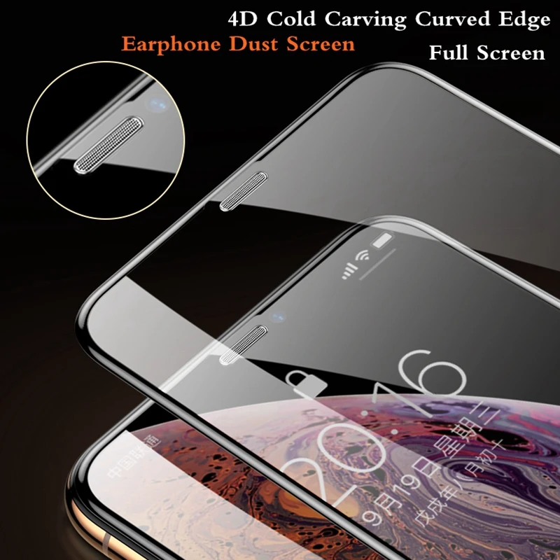 4D Анти-пыль полное покрытие из закаленного стекла протектор экрана для Iphone 11 pro max X Xr Xs max HD наушник изогнутая твердость защита