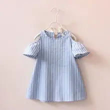 Summer Girl Dress Dew shoulder Vertical Striped Kids Dresses For Girls Party Princess Children Vestidos Birthday Party Gown open shoulder mini vertical striped dress