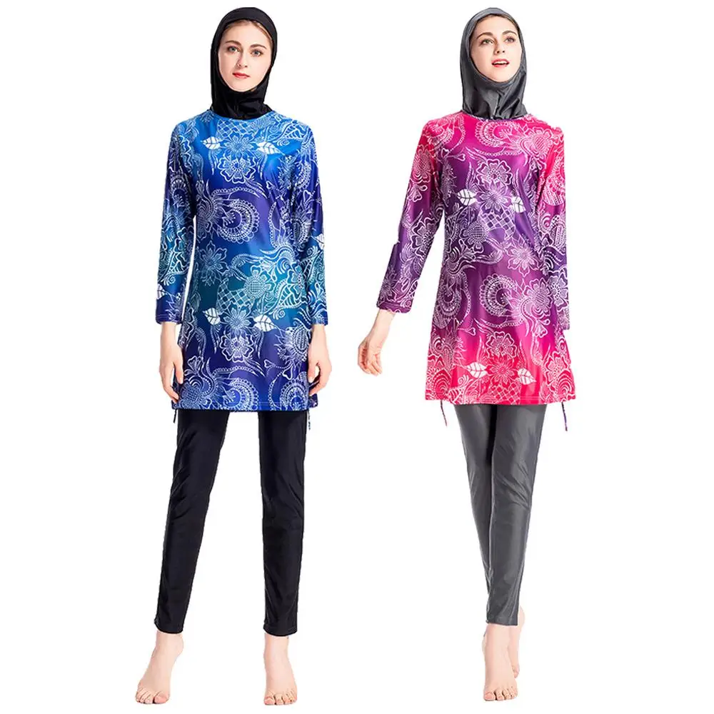 

3PCS Muslim Floral Print Swimsuit Burkini Modest Swimsuit Full Cover Beachwear Islamic Swimwear Bathing Suits Arab Conservative
