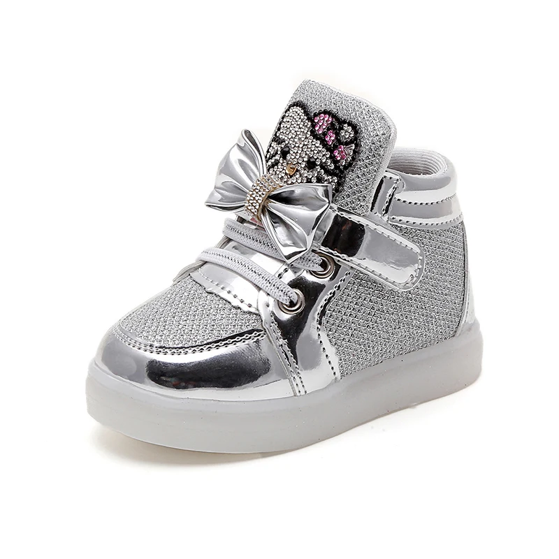 

YPYUNA New Cheapest Spring Autumn Children's Sneakers Kids Shoes Chaussure Enfant Hello Kitty Girls Shoes With LED Light