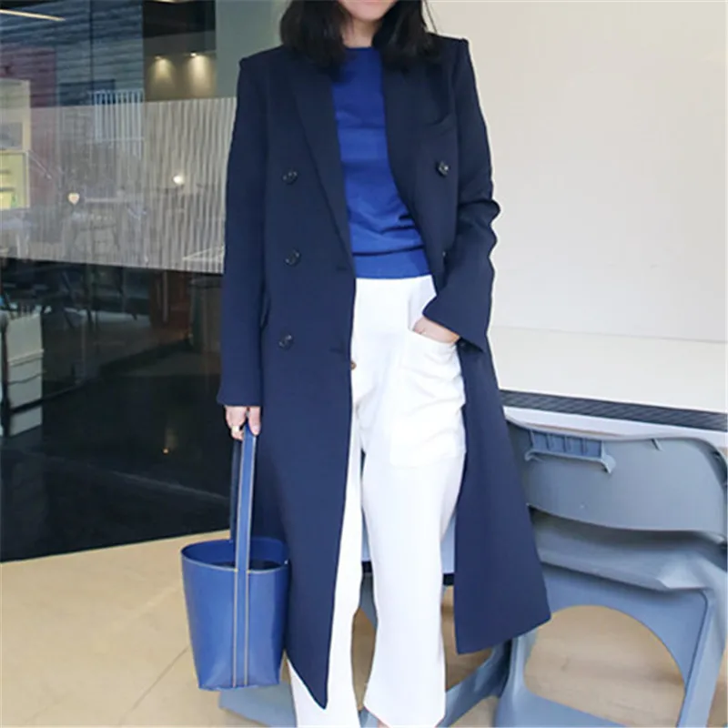 

2019 New Korean Spring Autumn Long Blazers Female Double-breasted Suit Jacket for Women Outerwear X855