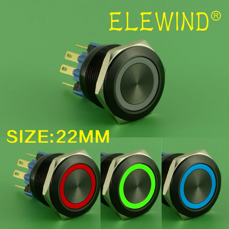 ELEWIND 22 мм RGB 3 светодиодный цветной, черный Мгновенный кнопочный переключатель(PM221F-11E/RGB/12 В/4 контакта для Светодиодный