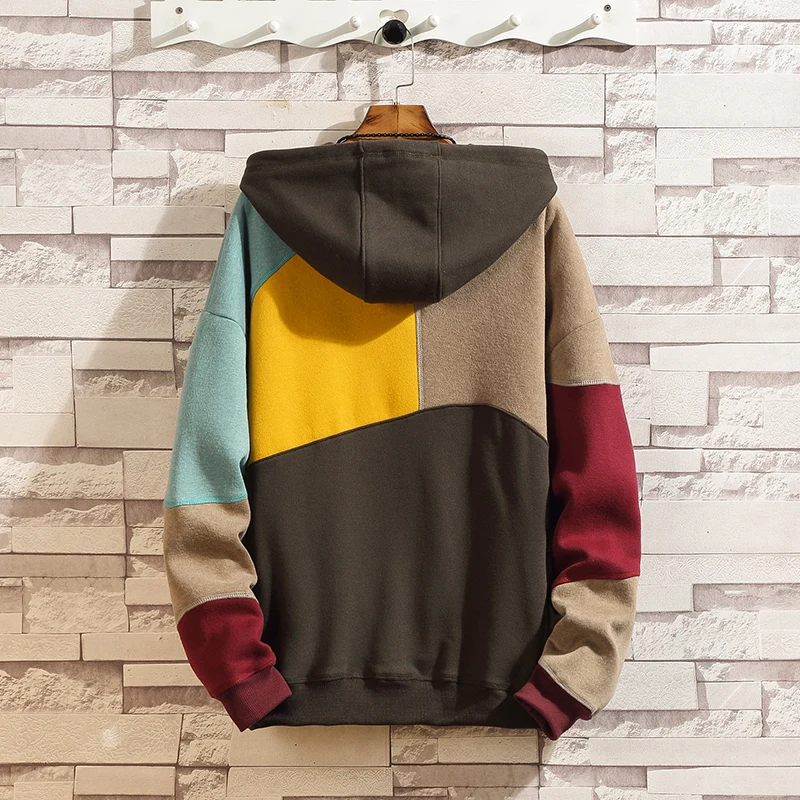  Men's Hoodie 2019 Men's Colorblocked Loose Pullover Men's Japanese Street Jacket Fashion Men's Hip 