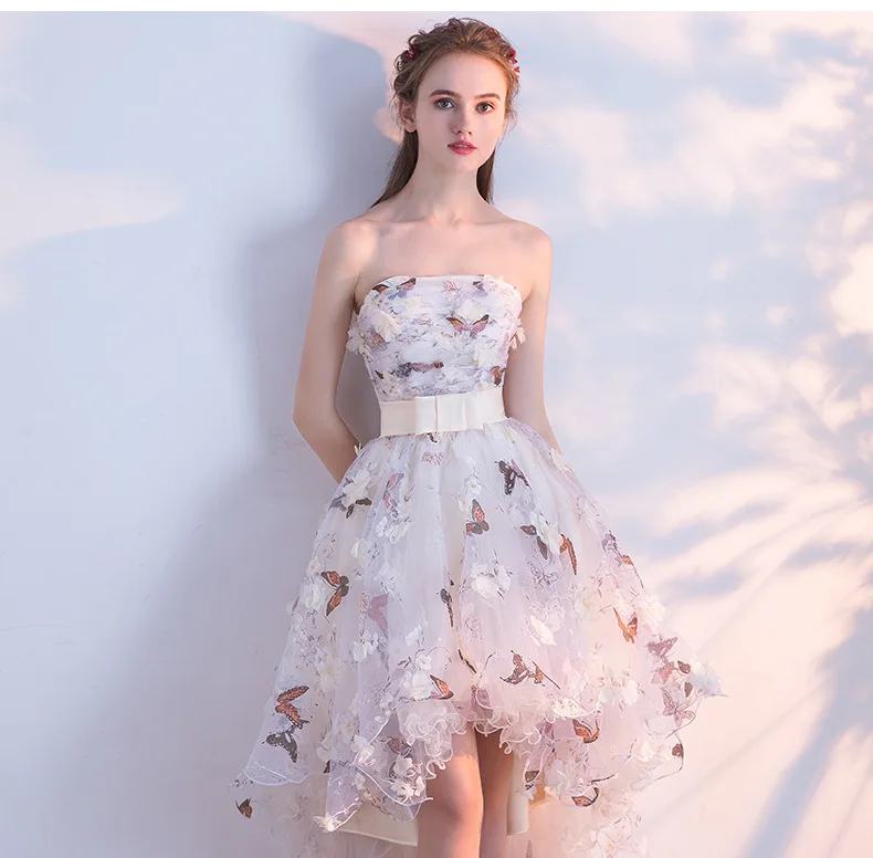 JaneVini принт Здравствуйте-Lo Выпускные платья Бабочка 3D Цветы без бретелек короткое переднее длинное заднее платье подружки невесты платье