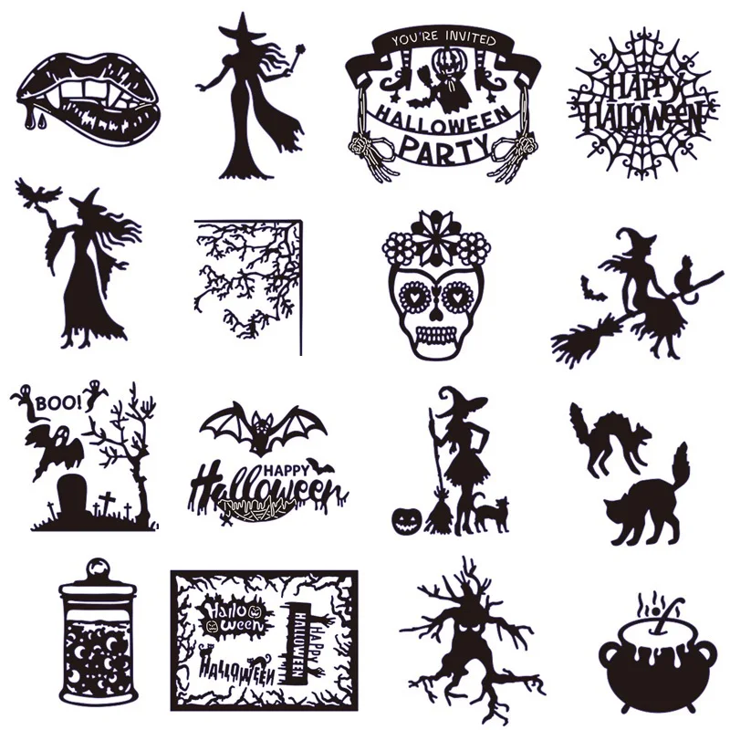 

16 Styles Halloween Metal Cutting Dies Craft Scrapbooking Cut Dies Stencils Paper Card Photo Album Making Cutting Die Embossing