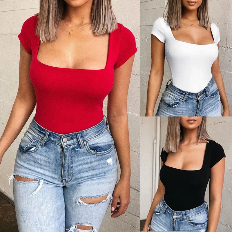 Women's Summer Bodysuit White Red Office Ladies Bodysuit Woman Sexy Short Sleeve Casual Body Tops Playsuit Clubwear Body Suits