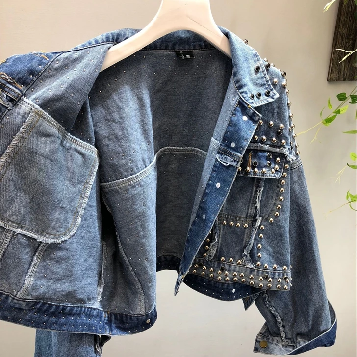 Perles Denim Manteau 779 Automne Mode 2018 Streetwear Bleu Style Femmes Déchiré De Veste Outwear Jean Coréenne Y x7YAqwW8A