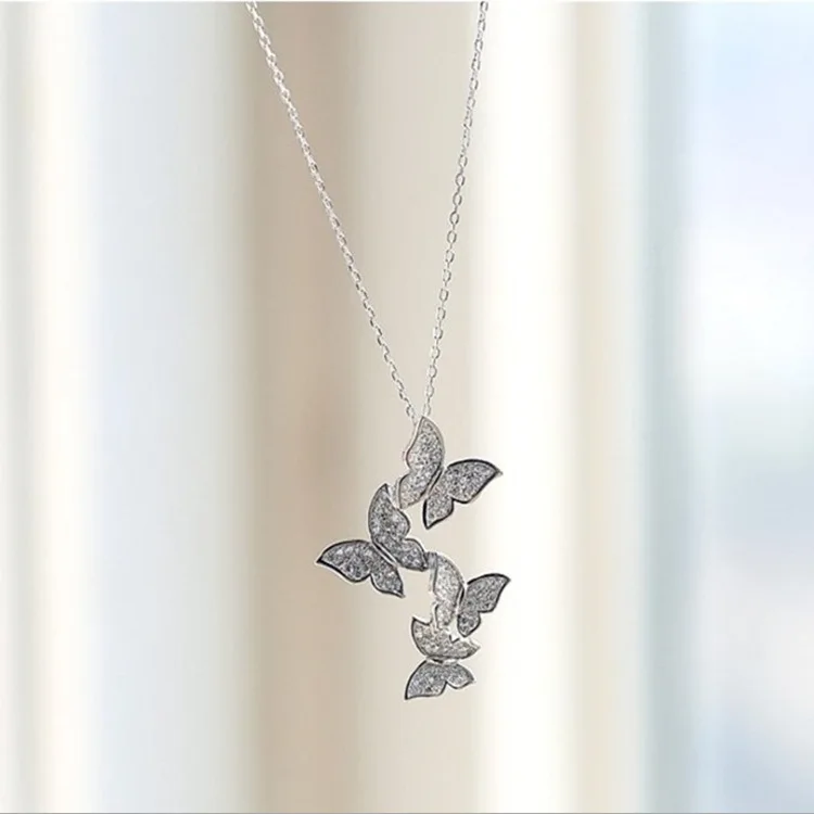 

New 925 Sterling Silver Necklaces & Pendants Cubic Zirconia Elegant Butterfly Pendant Necklace Fashion Collar Collier Necklace