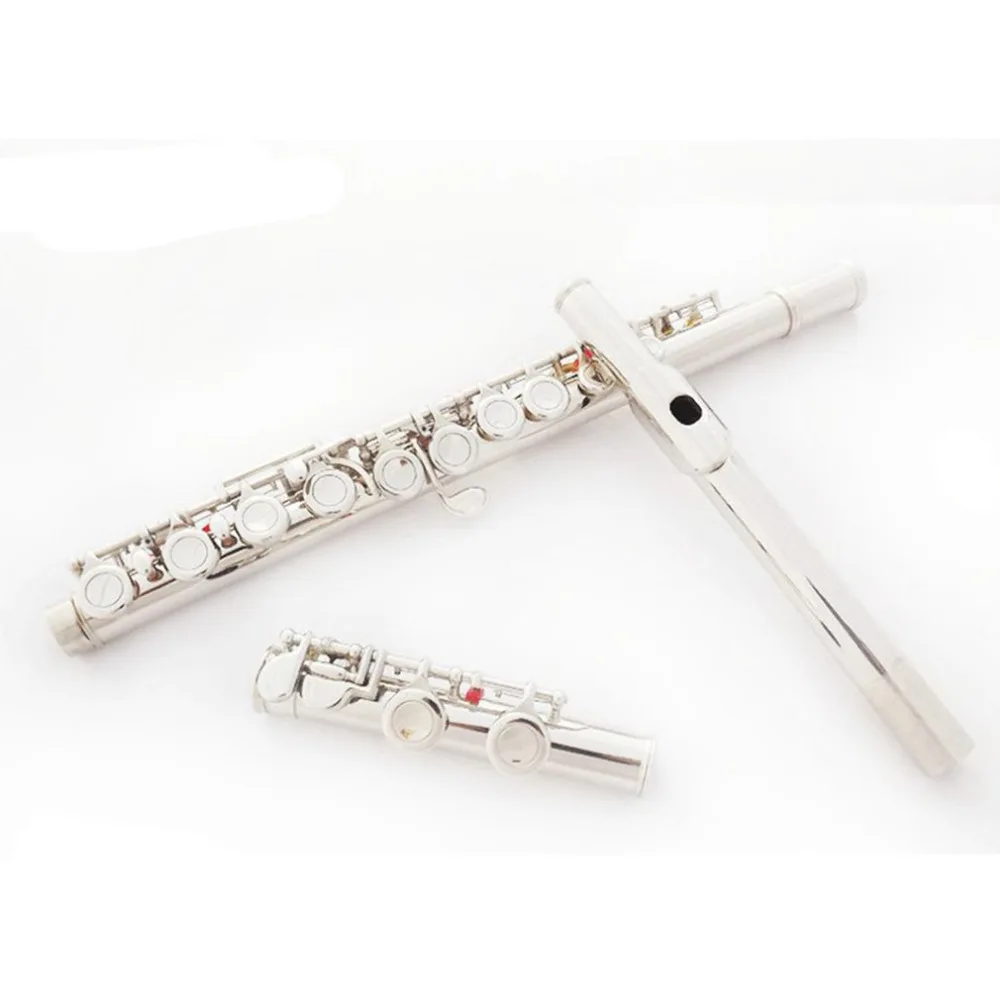 

16-key Closed Hole C Flute Nickel-plated Flute Plus E-key Colored Flute Case Cleaning Rod Cloth Joint Grease and Gloves