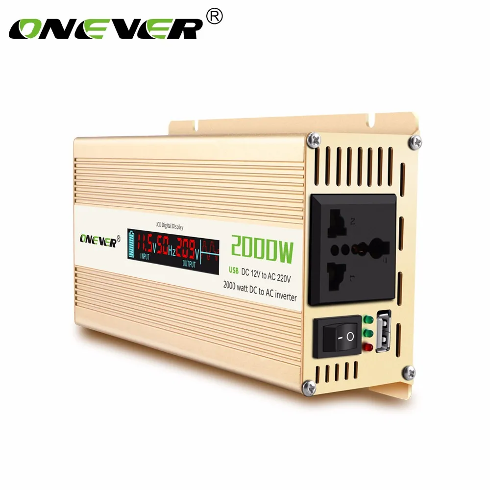ONEVER 2000 Вт автомобиля Мощность LED преобразователь DC 12 В к AC 220 В 2.1a Порты USB Зарядное устройство адаптер трансформатора цифровой Дисплей