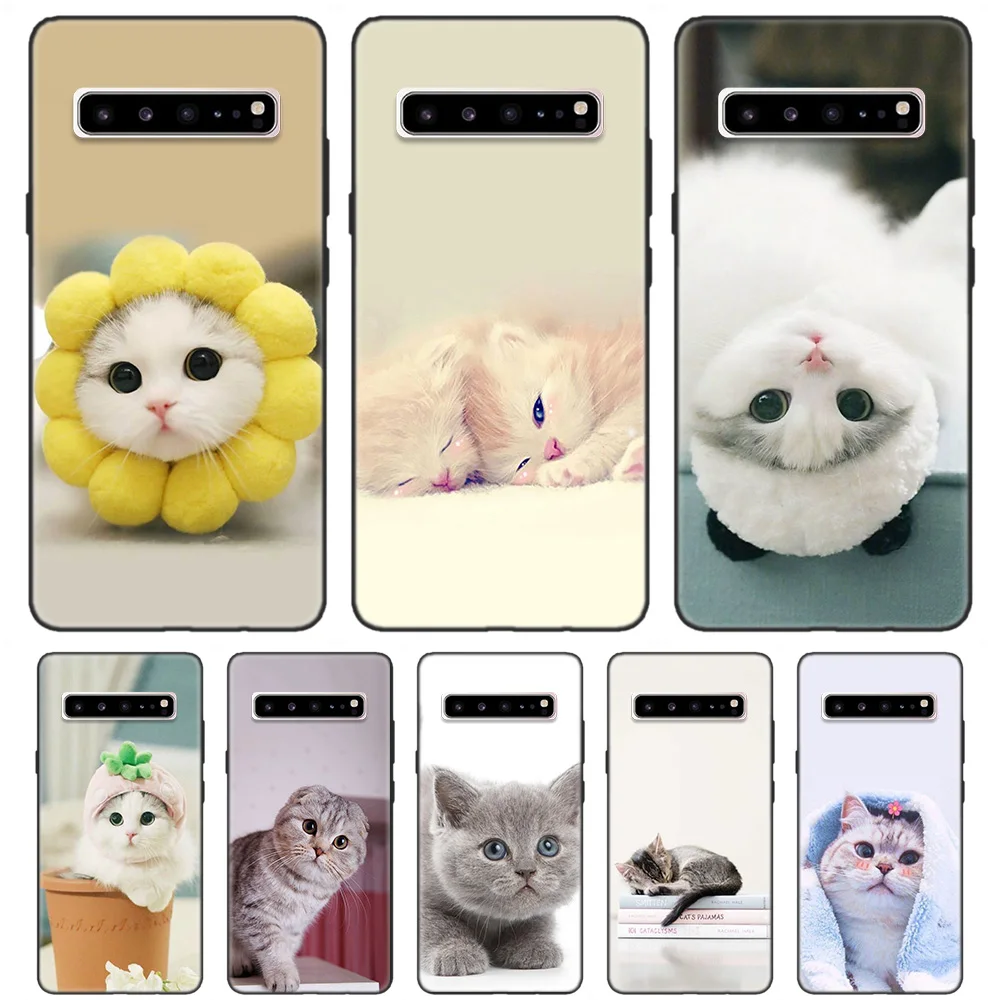 

Black Soft Silicone Cases Cover for Samsung Galaxy S7 S8 S9 S10 5G S10E J4 J6 J8 M20 Note 8 9 Edge Plus 2018 Cas Sleeping Kitten