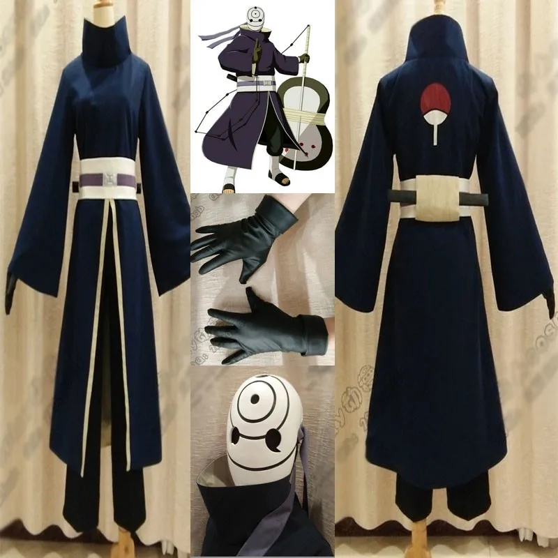 Высокое качество Аниме Костюм Наруто ниндзя Акацуки Tobi Obito Madara Uchiha Obito косплей костюм полный костюм со шлемом