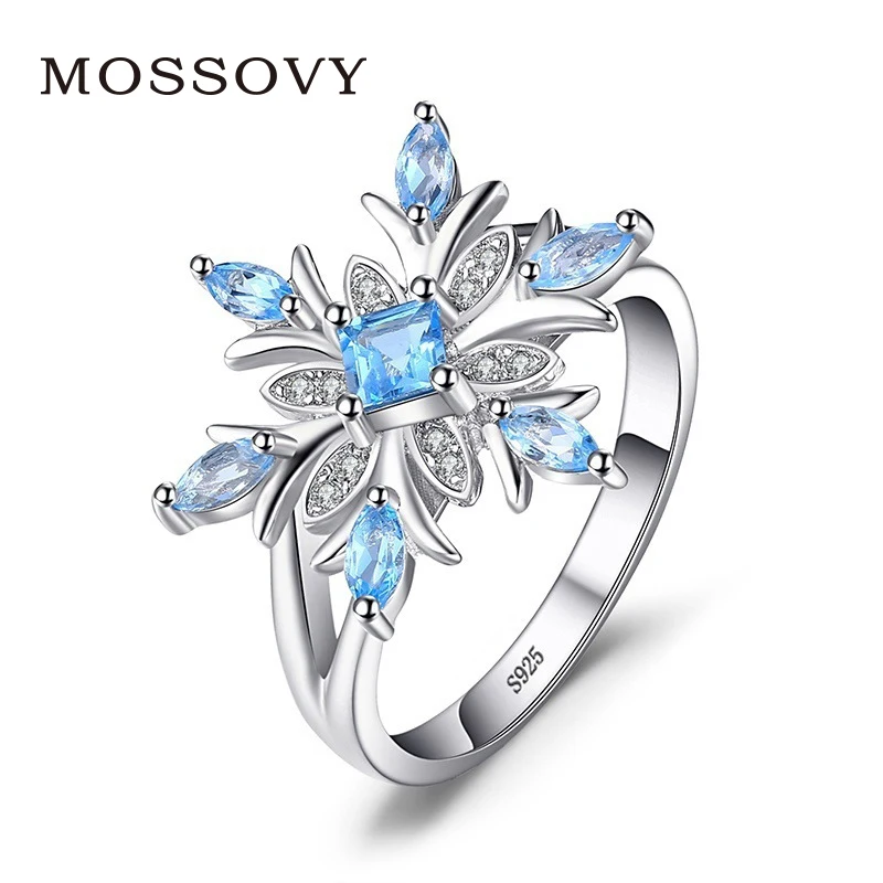 

Mossovy Geometric Flower Light Blue Zircon Engagement Ring for Female Fashion Popular Rhinestone Wedding Rings for Women Jewelry