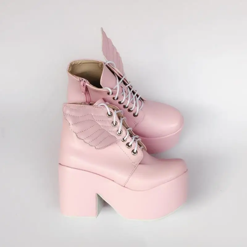 Japanese-Harajuku-High-Platform-Pink-Girl-Lolita-Ankle-Boots-Angel-Wings-PU-Leather-Lolita-Cosplay-Short-Boots- 1