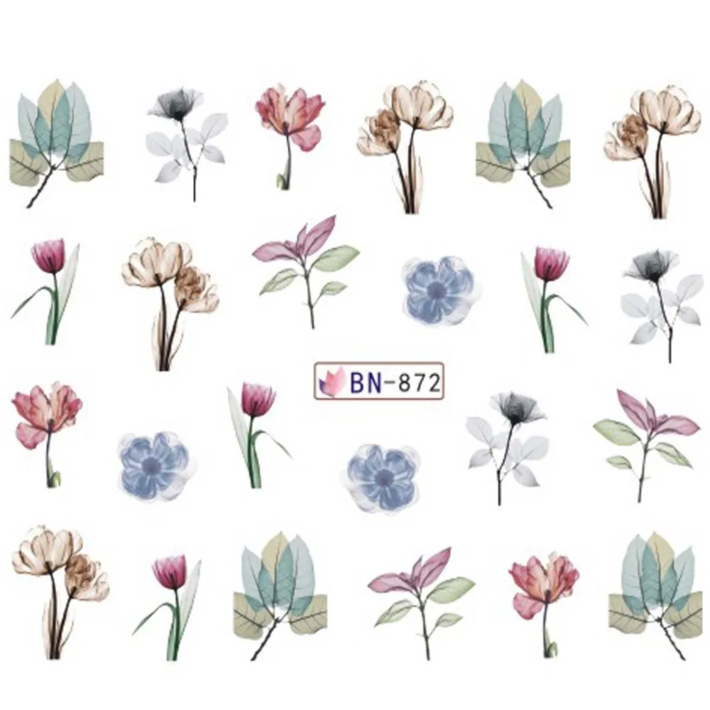 1 шт Цветочные Слайдеры для ногтей переводные наклейки с водой Фламинго роза лист для клея ногтей художественные украшения сделай сам советы JIBN865-876 - Цвет: BN872