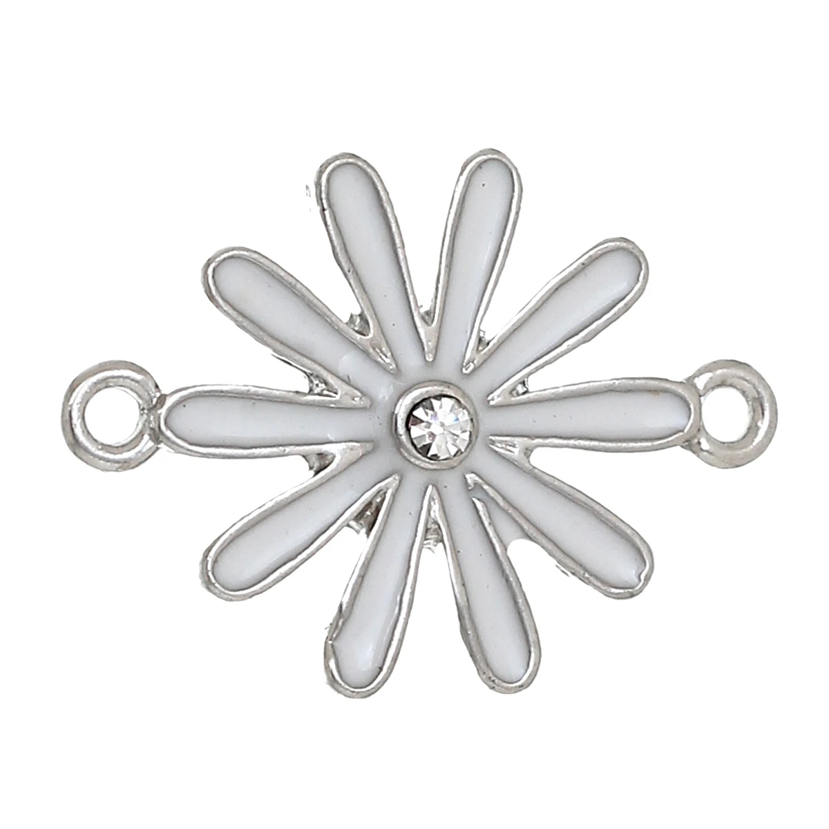 

DoreenBeads Zinc alloy Connectors Findings Flower Silver Tone White Enamel Clear Rhinestone 26mm(1")x 19mm(6/8"),1 Pc 2016 new