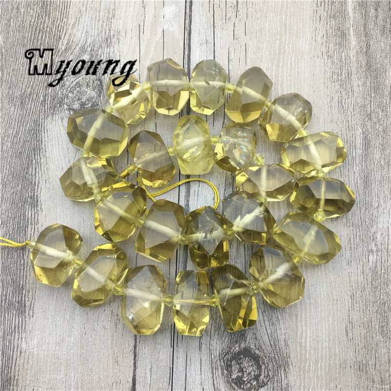 Online Faceted Citrines Zitrone kristall Nugget Perlen, Klar Gelb Kristall Quarz Perlen, topazs Zentrum Gebohrt Perlen Für DIY Schmuck MY1777