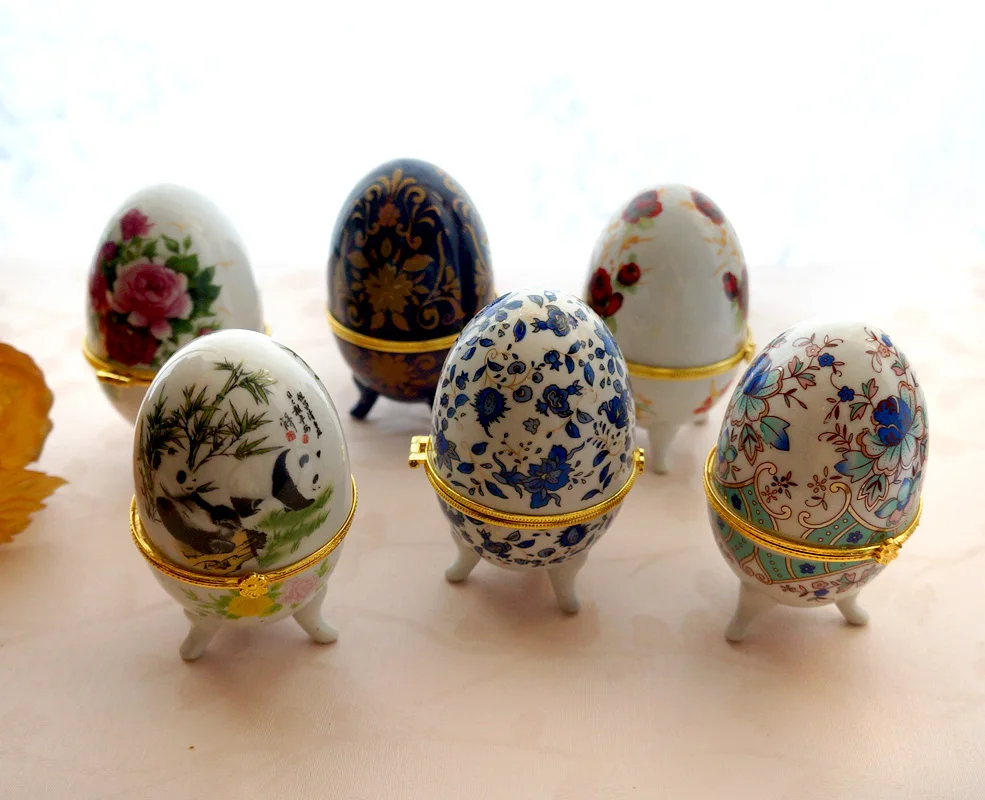 Jewelry Box Beautiful Handmade Porcelain Egg Shape Ring Necklace Boxes