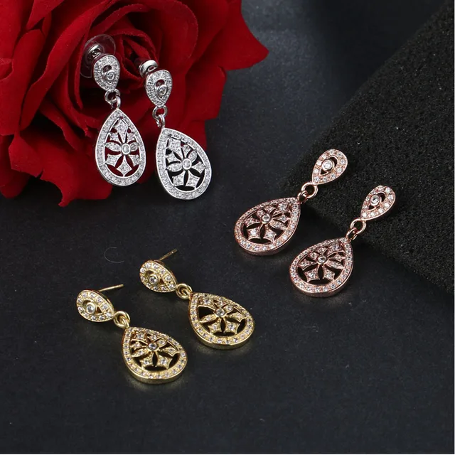 3 Colors Rose Gold Shining Peach Cubic Zirconia Dangle Earrings For 3 Colors Rose Gold Shining Peach Cubic Zirconia Dangle Earrings For Women Aaa Zircon Drop