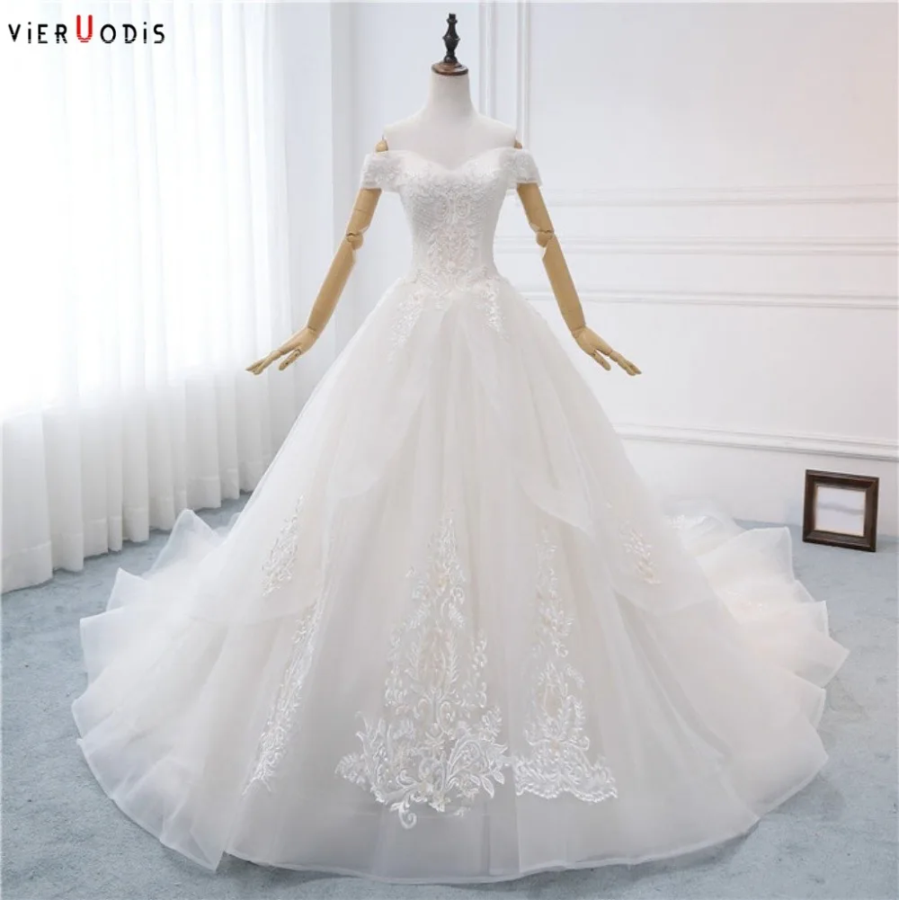 Новое поступление 2019 года лодка средства ухода за кожей Шеи Brautkleid кепки рукавом Casamento реальные фотографии Королевский поезд роскошн