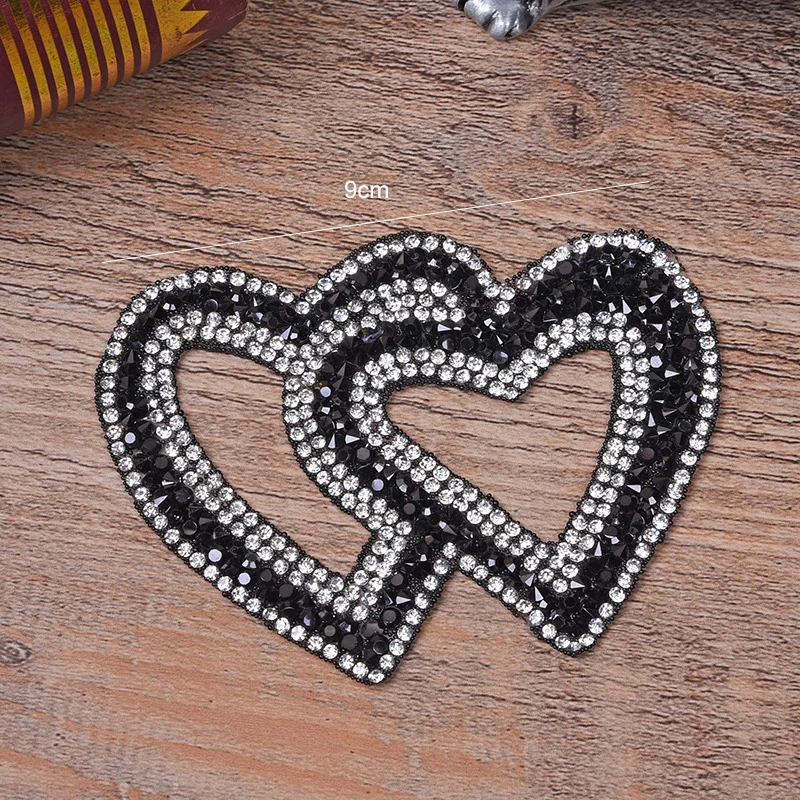 Double Heart Exquisite Rhinestone Stickers Heat Transfers For Clothes DIY Embroidery Applique For T-shirt Clothing Decor (9)
