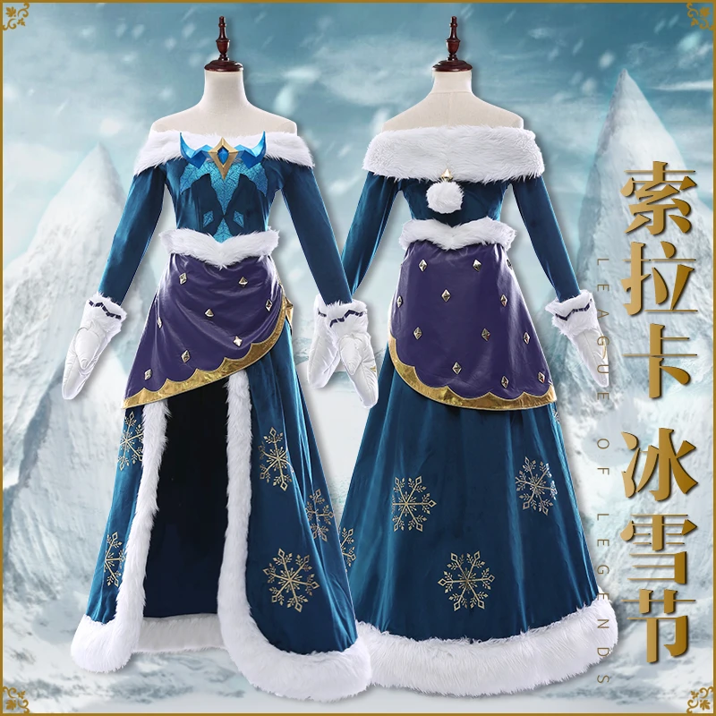 

Game LOL Winterlude Soraka Ice And Snow Festival Uniform Cosplay Costume+Headwear Full Set For Women Halloween Free Shipping2019