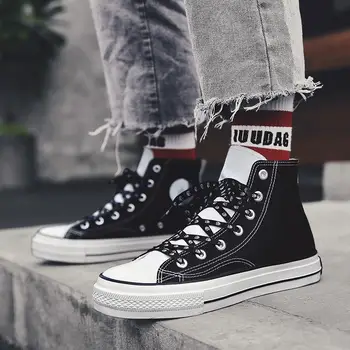 

Explosion models fashion classic solid color canvas shoes male students personality hip hop high to help street dance shoes