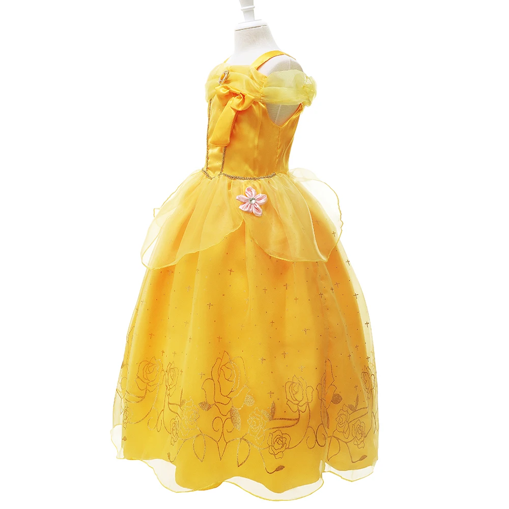 Girls Belle Princess Dress up Cosplay Costume Kids Sequined Sleeveless Gown Child Party Prom Beauty and the beast Costumes Fancy