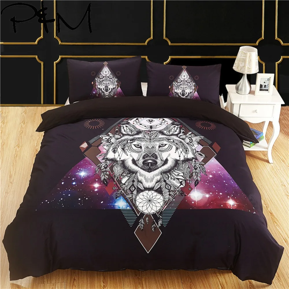 

Papa&Mima Wolf head print bedding sets Duvet Cover Pillowcase Sets (no Sheet) Bedclothes set Drop Shipping