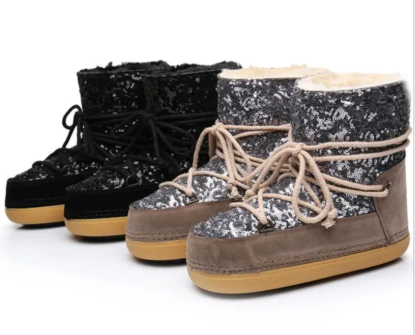 Женские теплые кашемировые ботильоны с блестками; повседневные зимние ботинки; безопасная обувь; женские ботинки; k540