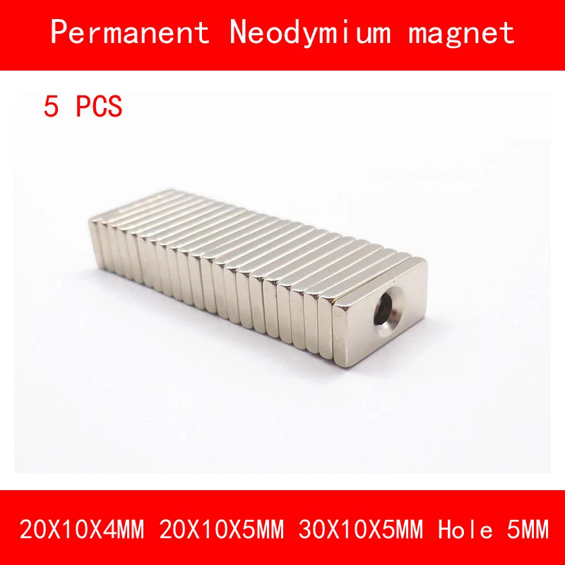 5 шт. прямоугольный магнит 20*10*4 мм 20*10*5 30*10*5 отверстие n35 редкоземельные Сильные