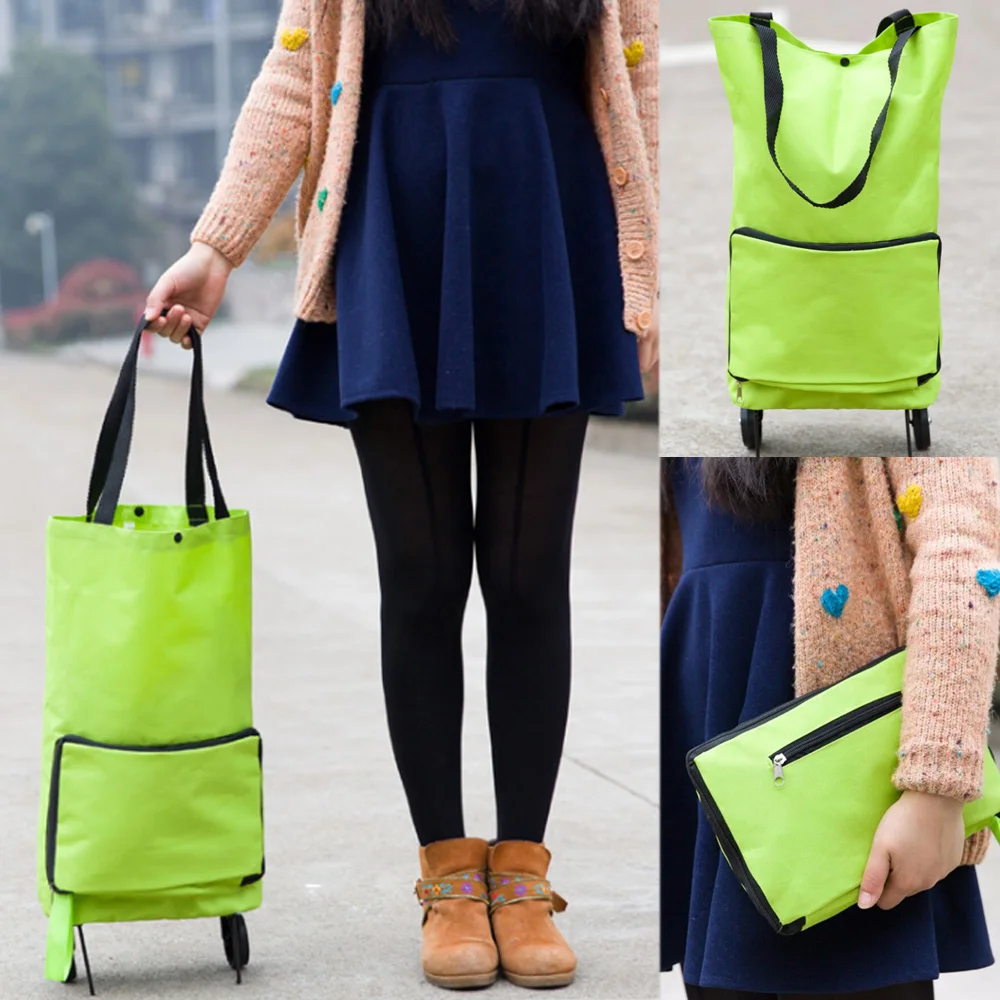 Складная сумка-тележка, переносная корзина для покупок, складной багаж для дома и путешествий, зеленый водонепроницаемый портативный органайзер, сумки для хранения