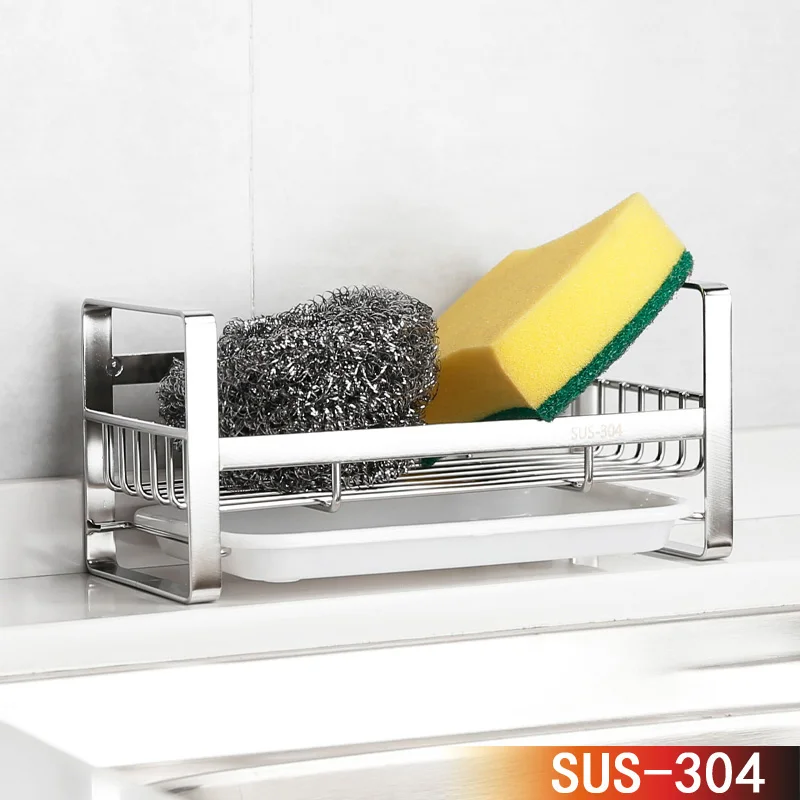 304 stainless steel drainer storage rack sponge holder cleaning rag shelves scouring pad steel ball organizer