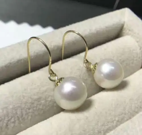 

9.5-10MM AAA PERFECT south sea white pearl earrings 14K GOLD