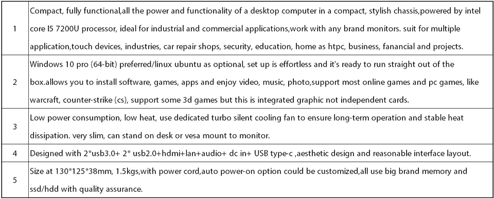 Вентилятор мини-ПК, Intel Core I5 7200U, Windows 10/Ubuntu, [HUNSN BA02], (WiFi/1HDMI1. 4/2USB3. 0/2USB2. 0/1LAN/1USB type-C)