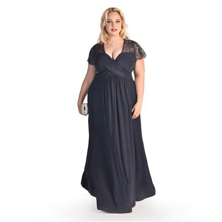 

2018 new sexy black red V-neck lace short-sleeved loose fat XL XL S-6XL dress Summer Long Evening Party Dress Beach Dress