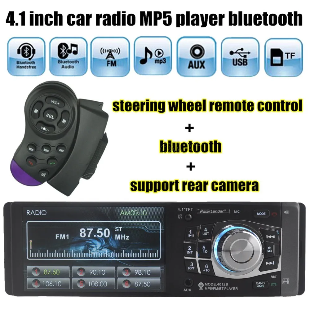 4.1/'/' Single 1 Din Car MP5 MP3 Player Stereo Wheel Control FM TF Bluetooth Radio