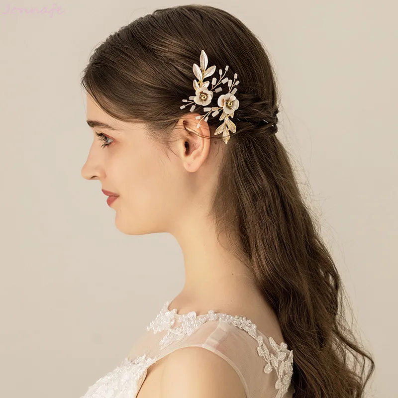 

Jonnafe Gold Leaf Bridal Bridesmaid Hair Pins Accessories Vintage Floral Wedding Jewelry Handmade Headpiece