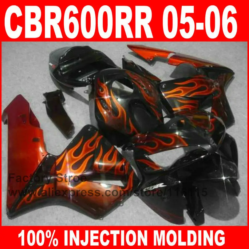 Custom free Injection motorcycle parts for HONDA F5 2005 2006 CBR 600RR 05 06 CBR600RR fairings orange flame body fairing kits