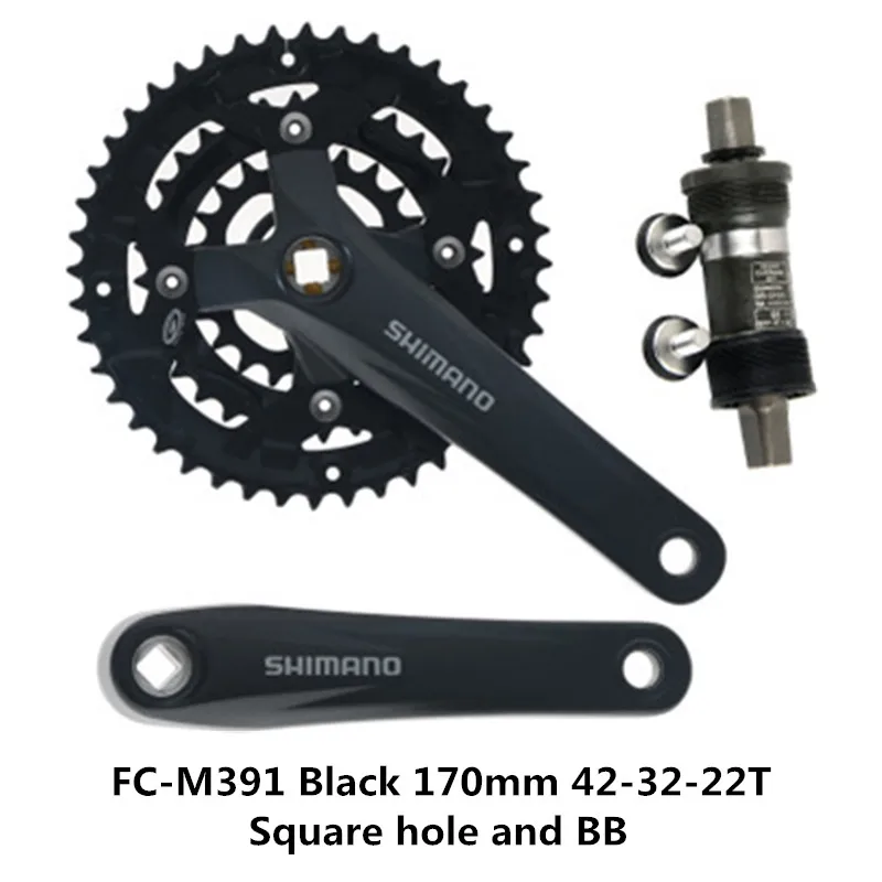 Абсолютно подлинный SHIMANO FC-M371/FC-M391 горный велосипед квадратное отверстие/spline Звездочка 9/27 скорость 170 мм 44-32-22T шатун - Цвет: FC-M391 Black and BB