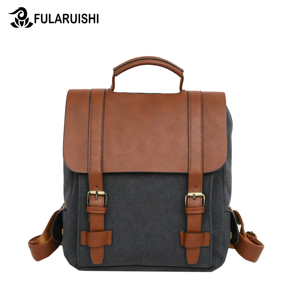 

RoyaDong 2018 Laptop Backpack Women Canvas Leather Belts And Flap Vintage Backpack For Teenagers Men Backpack Travel Backpack