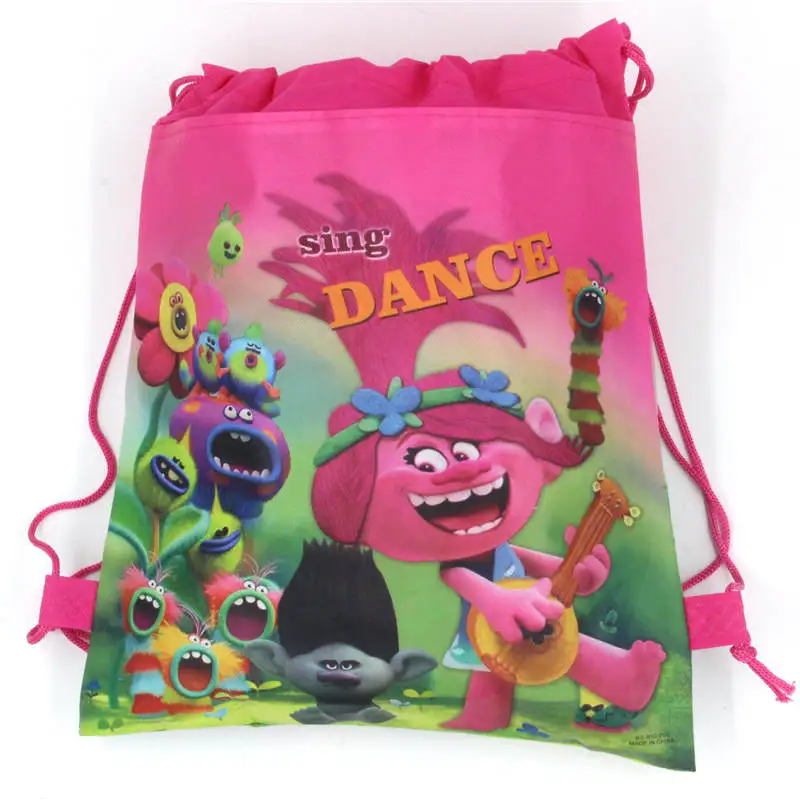 1 шт. сумка-мешок с мультяшными человек паук, Марио школьный рюкзак для мальчика, для девочек с единорогом сумка комплект рюкзак - Цвет: trolls-A