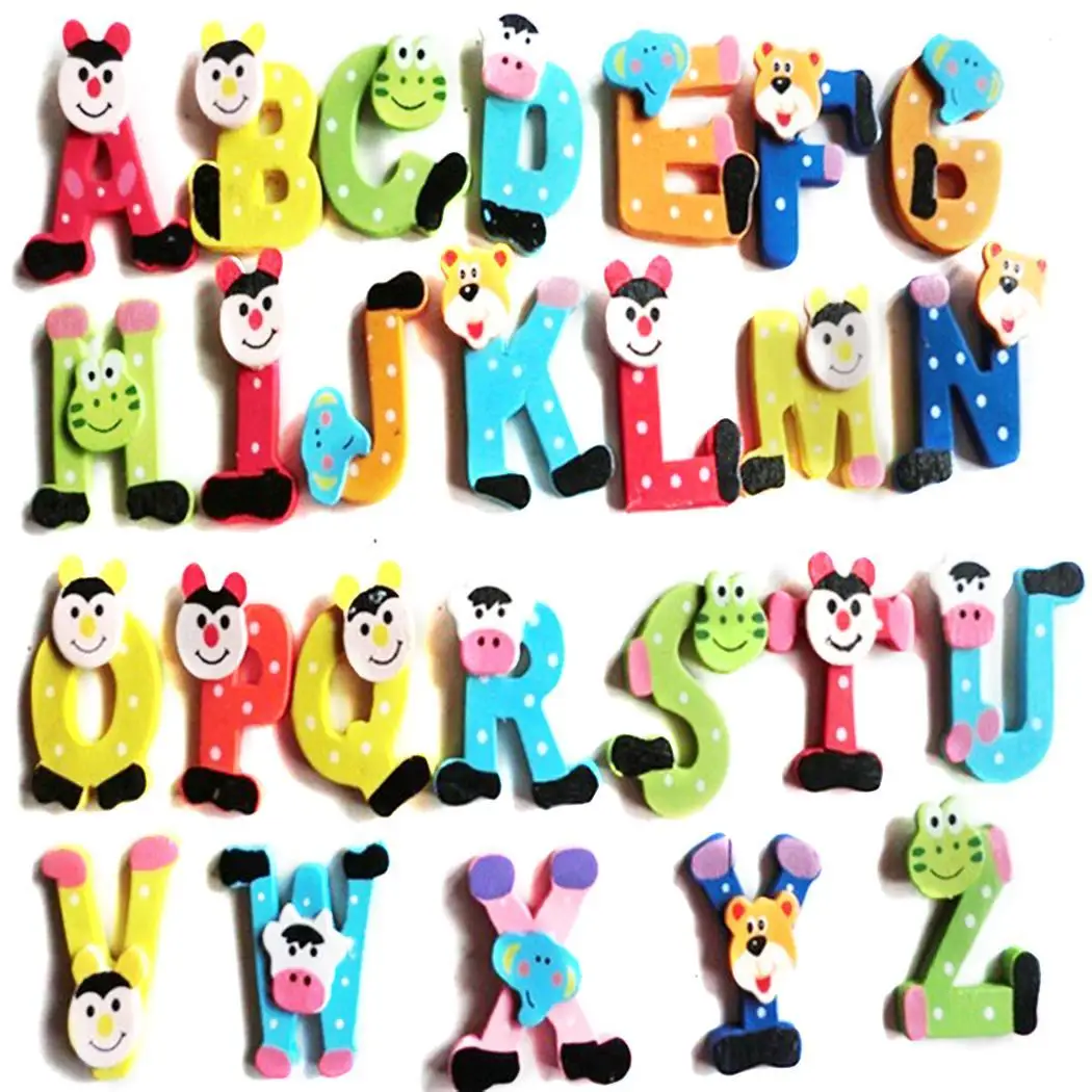 

Alphabet etc 26Pcs Child Refrigerator Set Wooden A-Z Pcs Restaurant Home Toy Kitchen 26 Shape Cartoon Magnet Stickers Animal