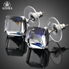 AZORA White Gold Color Stellux Austrian Crystal Blue Cube Stud Earring TE0021 1