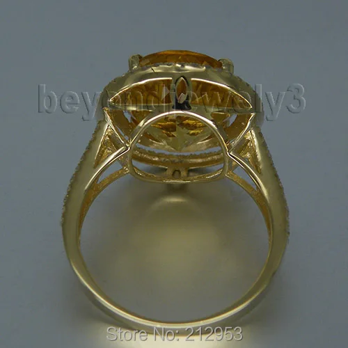 Овальные кольца 11x13 мм с натуральным цитрином и бриллиантами, твердое кольцо 14 К/585 Желтое золото, подлинный драгоценный камень, обручальное кольцо с большими камнями 2T018