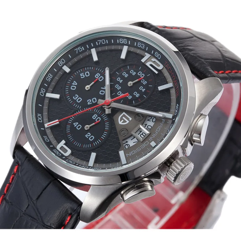 Модные кварцевые часы с хронографом для мужчин s часы Лидирующий бренд роскошные кожаные военные наручные часы для мужчин часы relogio masculino - Цвет: Black red